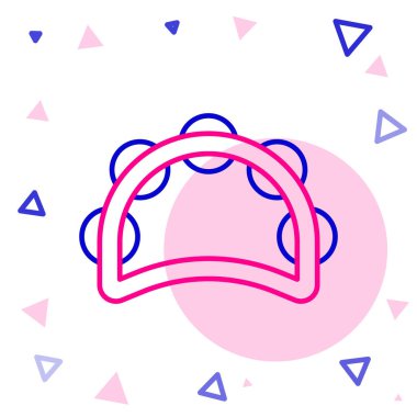 Çizgi müzik aleti perküsyon tef, metal plaka ikonu beyaz arka planda izole. Renkli taslak konsepti. Vektör