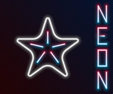 Parlayan neon hattı Denizyıldızı simgesi siyah arkaplanda izole edildi. Renkli taslak konsepti. Vektör