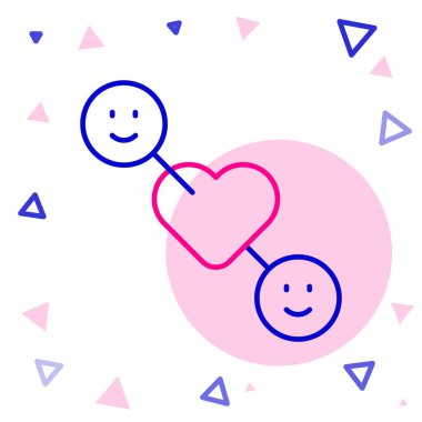 Beyaz arka planda izole edilmiş çizgi romantik ilişki simgesi. Romantik ilişki mi yoksa hoş bir tanışma konsepti mi? Renkli taslak konsepti. Vektör