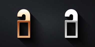 Altın ve gümüş lütfen siyah arkaplanda izole edilmiş ikonu rahatsız etmeyin. Otel Kapısı Askısı Etiketleri. Uzun gölge tarzı. Vektör