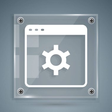 Beyaz Tarayıcı ayarı simgesi gri arkaplanda izole edildi. Ayarlama, servis, bakım, onarım, onarım. Kare cam paneller. Vektör
