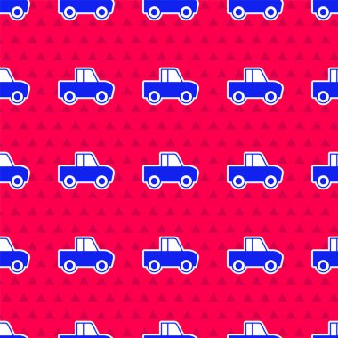 Mavi kamyonet ikonu kırmızı arka planda izole edilmiş. Vektör