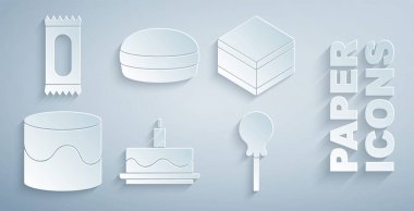 Mumlu kek, çikolatalı kek, lolipop, kurabiye ve şeker ikonu. Vektör