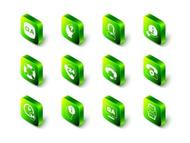 Kafaya soru işareti, erkek kulaklığı, bilgi, telefon, 24 saat destek, cep telefonu ve zarf, kadın, soru yanıtı ve simge koyun. Vektör