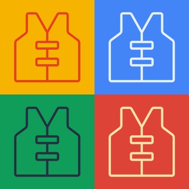 Pop Art Line Life ceketi simgesi renk arkaplanında izole edildi. Can yeleği ikonu. Olağanüstü bir spor. Spor malzemeleri. Vektör