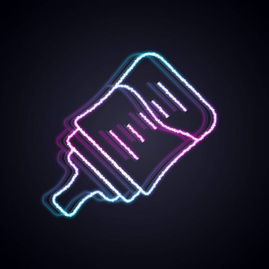 Parlayan neon hattı bebek şişe ikonu siyah arka planda izole edildi. Beslenme şişesi simgesi. Süt şişesi tabelası. Vektör