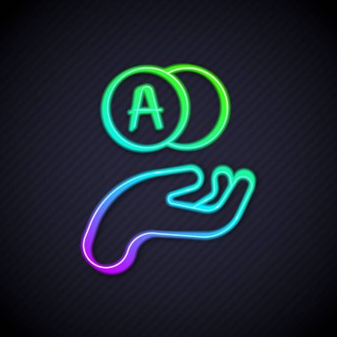 Parlayan neon hattı Atom simgesi siyah arkaplanda izole edildi. Bilimin, eğitimin, nükleer fiziğin, bilimsel araştırmaların sembolü. Vektör