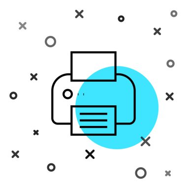 Beyaz arkaplanda siyah çizgi yazıcı simgesi izole edildi. Rastgele dinamik şekiller. Vektör