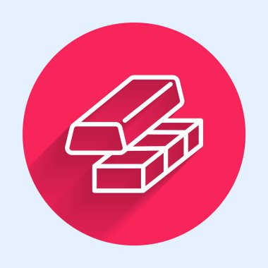 Beyaz çizgi altın döviz ikonu uzun gölgeli arka plan izole. Para değiştirici. Kırmızı daire düğmesi. Vektör