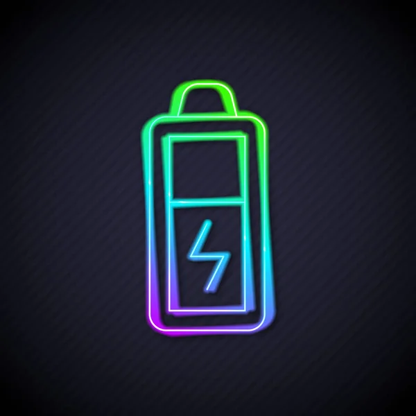 Linea neon luminosa Icona batteria isolata su sfondo nero. Simbolo fulmine. Vettore — Vettoriale Stock