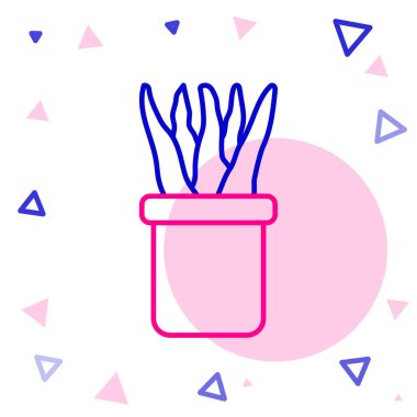 Çömlek simgesindeki Çizgi Tesisi beyaz arkaplanda izole edildi. Tencerede yetişen bir bitki. Saksı bitkisi işareti. Renkli taslak konsepti. Vektör