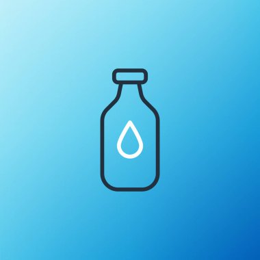 Mavi arka planda izole edilmiş bir şişe su ikonu. Soda su içme tabelası. Renkli taslak konsepti. Vektör