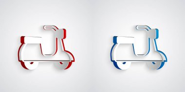 Kağıt kesiği Scooter simgesi gri arkaplanda izole edilmiş. Kağıt sanatı tarzı. Vektör