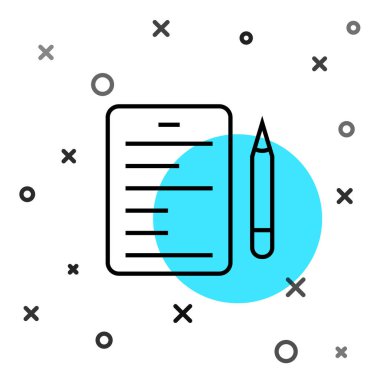 Siyah çizgi senaryo simgesi beyaz arkaplanda izole edildi. Sanat projeleri, filmler, tiyatrolar için senaryo okuma konsepti. Rastgele dinamik şekiller. Vektör.