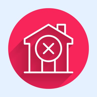 Beyaz çizgi. Uzun gölgeli ev simgesi yok. Emlakçı ya da köy elit sınıfı. Kırmızı daire düğmesi. Vektör