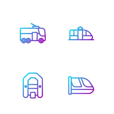 Tren ve demiryolu Rafting teknesi Trolleybus ve Tram 'i ayarlayın. Renk simgeleri. Vektör.