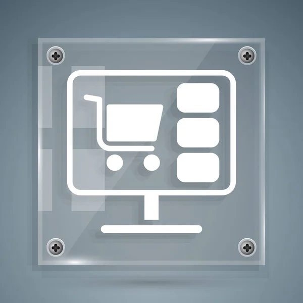 White Shopping Cart Screen Computer Icon Isolated Grey Background Concept — Stock Vector