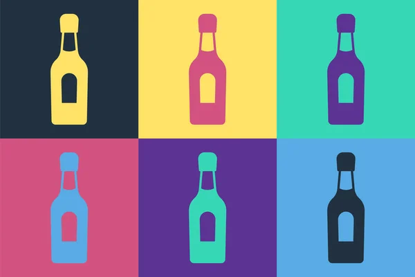 Pop Art Icono Botella Champán Aislado Fondo Color Vector — Vector de stock