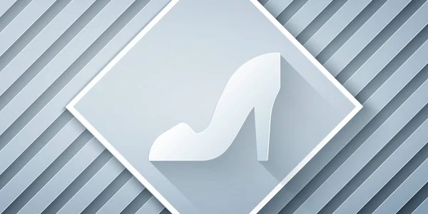 Бумага Разрезаны Женщина Обувь Высоким Каблуком Значок Изолирован Сером Фоне — стоковый вектор