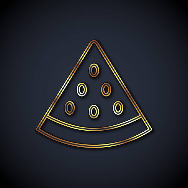 Gold line Watermelon icon isolated on black background.  Vector