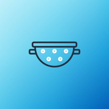 Line Kitchen süzgeç simgesi mavi arkaplanda izole edildi. Mutfak aletleri. Çatal bıçak seti. Renkli taslak konsepti. Vektör
