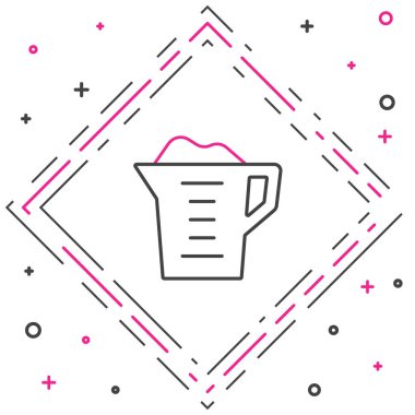 Beyaz arka planda izole edilmiş bir ölçü kabı simgesinde çizgi yıkama tozu. Renkli taslak konsepti. Vektör