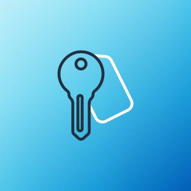 Line Hotel kapı kilidi simgesi mavi arkaplanda izole edildi. Renkli taslak konsepti. Vektör