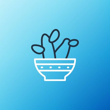 Kaktüs kaktüs kaktüsleri mavi arka planda izole edilmiş. Tencerede yetişen bir bitki. Saksı bitkisi işareti. Renkli taslak konsepti. Vektör