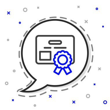 Satır Sertifikası şablon simgesi beyaz arkaplanda izole edildi. Başarı, ödül, diploma, burs, diploma kavramları. Renkli taslak konsepti. Vektör