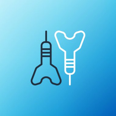 Dart çizgi ok simgesi mavi arkaplanda izole edildi. Renkli taslak konsepti. Vektör