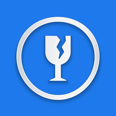 Kağıt kesiği mavi arkaplanda izole edilmiş dağıtım kutuları simgesi için kırık cam sembol. Kağıt sanatı tarzı. Vektör İllüstrasyonu