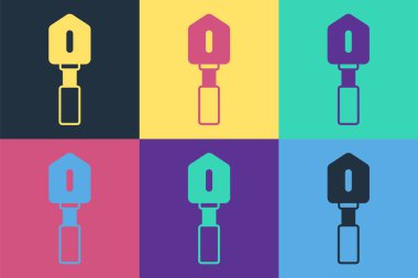 Pop Art Shovel simgesi renk arkaplanında izole edildi. Bahçe aletleri. Bahçecilik, tarım, çiftçilik aleti. Vektör