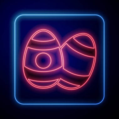 Parlayan neon renkli Paskalya yumurtası ikonu siyah arka planda izole edilmiş. Mutlu Paskalyalar. Vektör