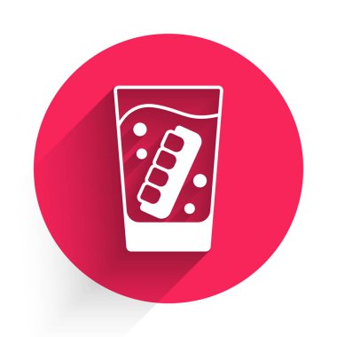 Uzun gölgeli cam ikonda beyaz sahte çene. Diş çene ya da takma dişler, kesici dişli takma dişler. Kırmızı daire düğmesi. Vektör