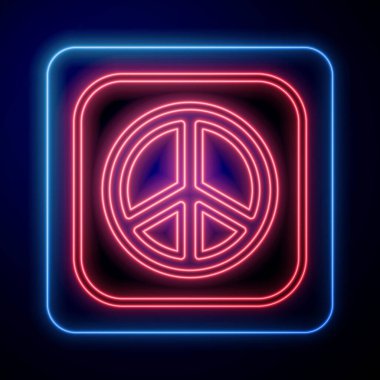 Parlayan neon barış simgesi siyah arkaplanda izole edildi. Hippi barış sembolü. Vektör