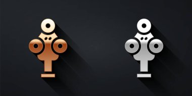 Siyah arkaplanda altın ve gümüş 3D tarayıcı simgesi izole edildi. Uzun gölge tarzı. Vektör