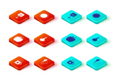 Çay, Kite, Apple, Soğan, Güneş ve Ağaç ikonu. Vektör