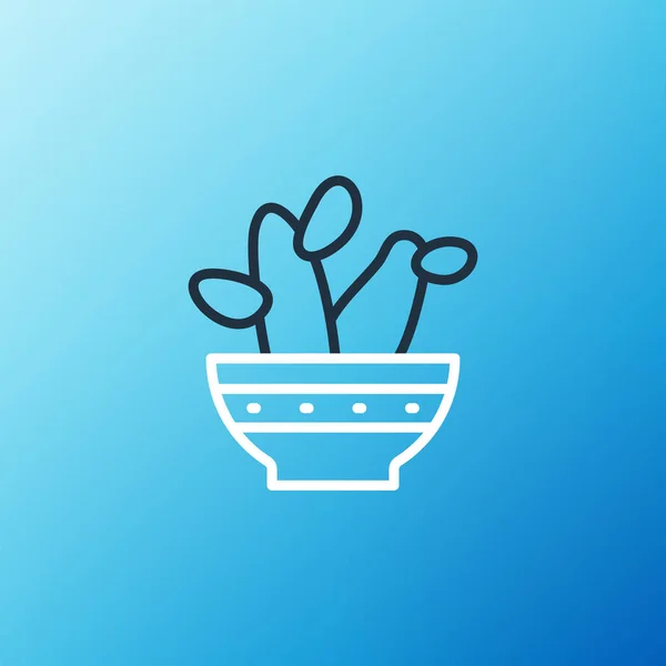 Ligne Cactus peyote en pot icône isolée sur fond bleu. Plante poussant en pot. Panneau végétal en pot. Concept de contour coloré. Vecteur — Image vectorielle