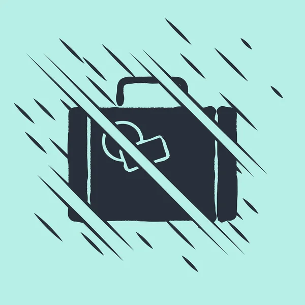 Schwarzer Koffer für Reisesymbol isoliert auf grünem Hintergrund. Reisegepäckzeichen. Reisegepäcksymbol. Glitch-Stil. Vektorillustration — Stockvektor