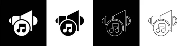 Lautstärke des Lautsprechers einstellen, Sprachton-Symbol, Medienmusik-Symbol isoliert auf schwarzem und weißem Hintergrund. Vektor — Stockvektor