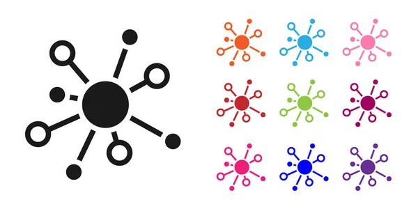 Icono de la molécula negra aislado sobre fondo blanco. Estructura de moléculas en química, profesores de ciencias innovador cartel educativo. Establecer iconos de colores. Vector — Vector de stock