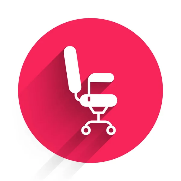 White Office chair icon isolated with long shadow background. Red circle button. Vector — Stock Vector