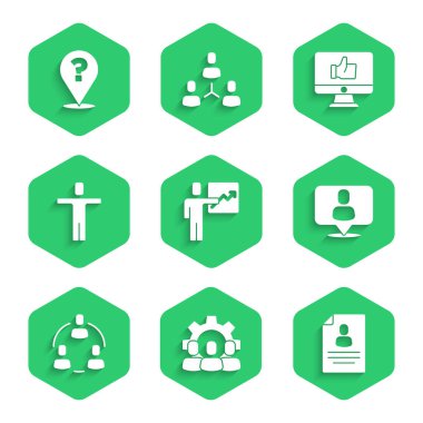 Takım Lideri, Proje Ekibi Üssü, Kafa Avcılığı, El Beğen ve Soru İşareti simgesi. Vektör