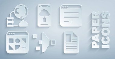 Filtre ayarlarını, Tarayıcı penceresini, Farklı dosyaları, Dosya belgesini, Bulut teknolojisi veri transferini ve Ağ Bulut bağlantısı simgesini ayarla. Vektör