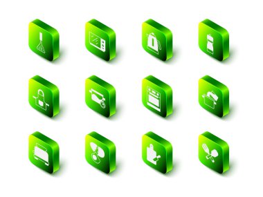 Mikrodalga fırın, elektrikli su ısıtıcısı, Pepper, yemek tenceresi çapraz çatal ve kaşık, fırın, tahta bıçağı ve kırık yumurta ikonu. Vektör