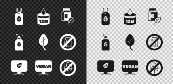 Set Vegan food diet, Organic cosmetic, milk, Gluten free grain, and Leaf or leaves icon. Vector — Stock Vector