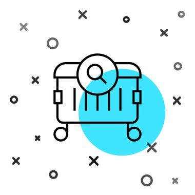 Sokaklardaki çöp tenekelerinde yiyecek arayan siyah çizgi beyaz arka planda izole edilmiş ikon. Evsizlik ve yoksulluk kavramı. Rastgele dinamik şekiller. Vektör