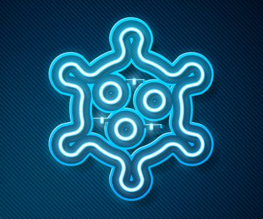 Parlayan neon çizgisi Virüs simgesi mavi arkaplanda izole edildi. Corona virüsü 2019-nCoV. Bakteri ve mikroplar, hücre kanseri, mikrop, mantar. Vektör