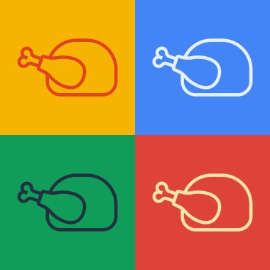 Popüler sanat eseri, kızarmış hindi ya da renkli arka planda izole edilmiş tavuk ikonu. Vektör