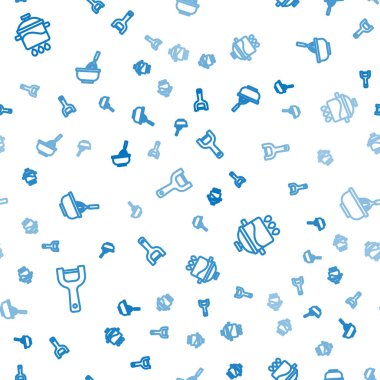 Çizgiyi sebze soyacağı, tencere ve mutfak çırpıcısını kusursuz desenli olarak ayarla. Vektör